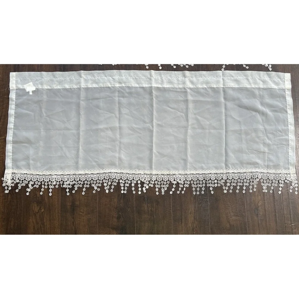Mainstays Set of 4 Ivory Sheer Lace Valances Rod Pocket 50 X 21.25 Farmhouse